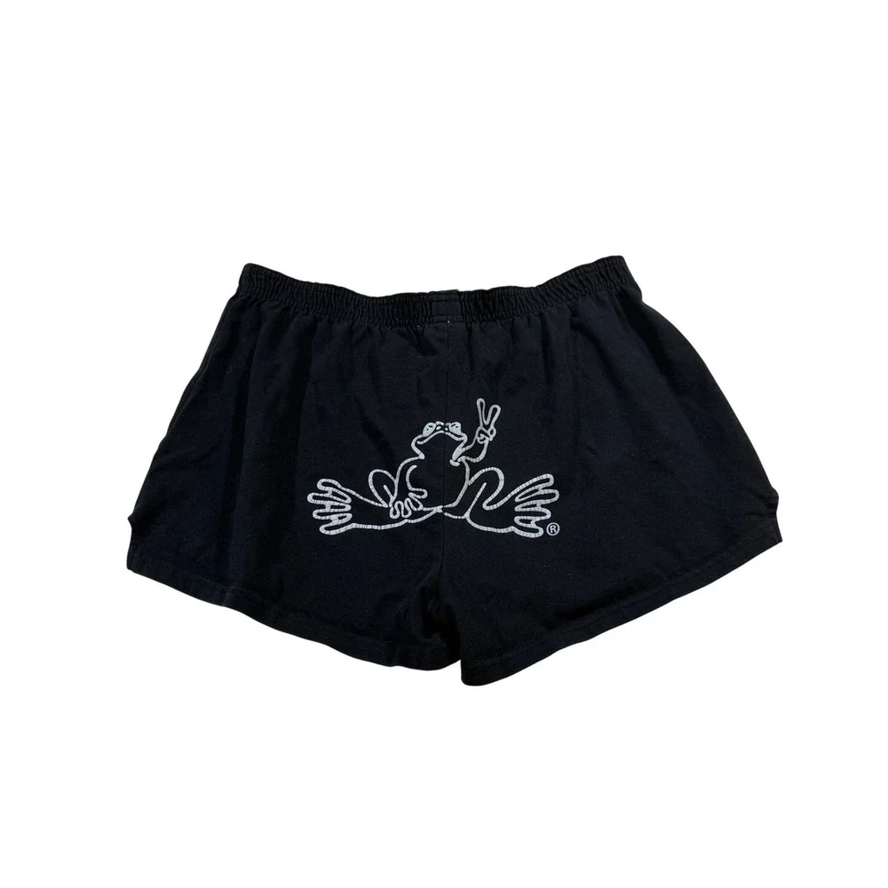 Peace Frog Loungewear Booty Shorts L Black Y2K Retro 2000s Hippie Boho Casual